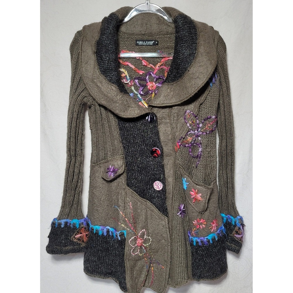 Forla Paris Made In France Womens Size M Sweater Cardigan Wool Blend Button Up